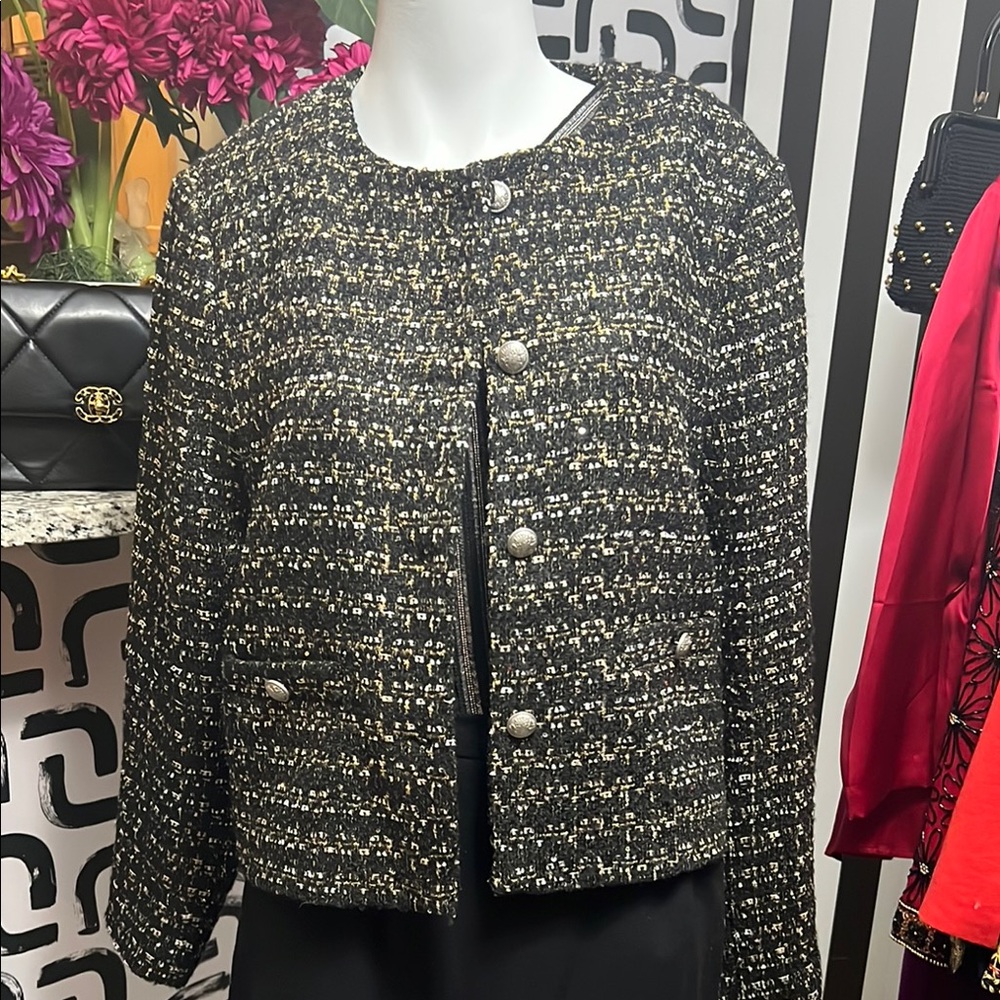 Marled Black and Gold Tweed Blazer